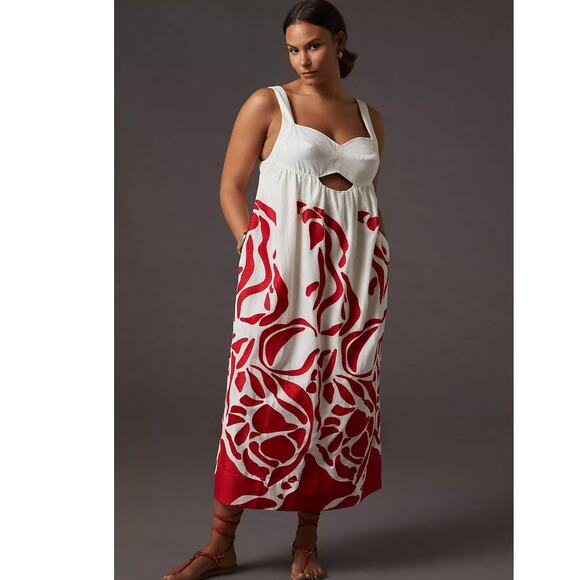 NWT Anthropologie Front Cutout Maxi Dress $248 MEDIUM Red Motif EMBROIDERED - Picture 6 of 7